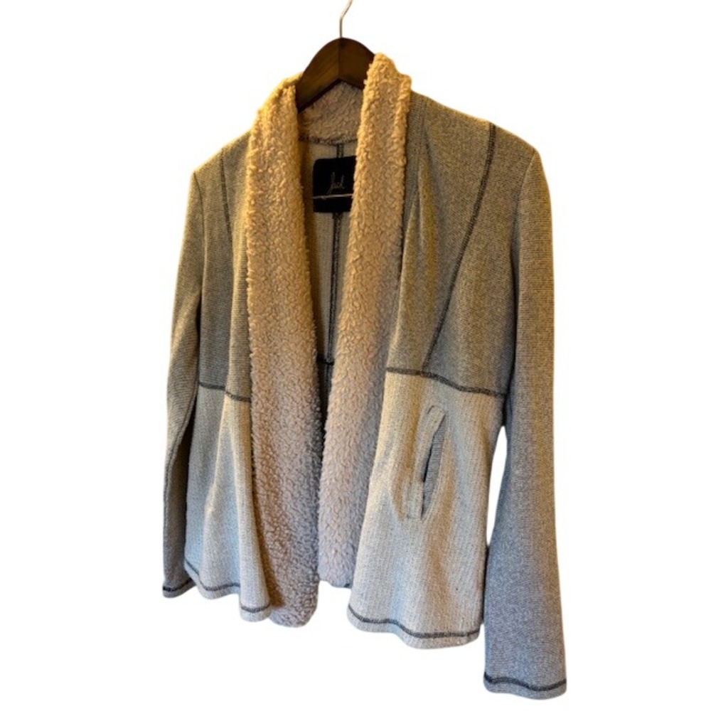 Jack by BB Dakota Grey Colorblock Faux Shearling Trim Open Cardigan Jacket M